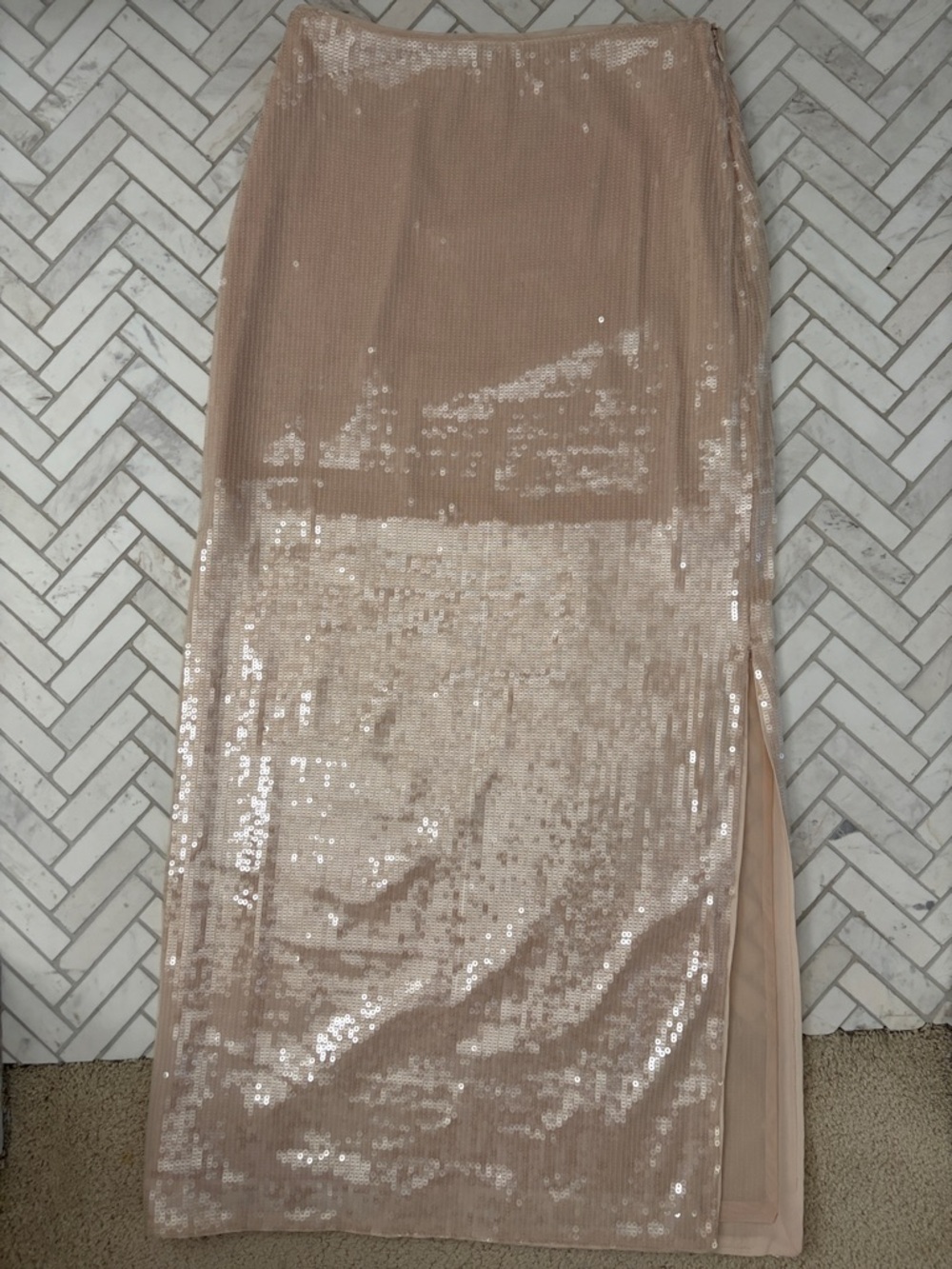 & Other Stories Sequin Maxi Skirt in Blush Pink